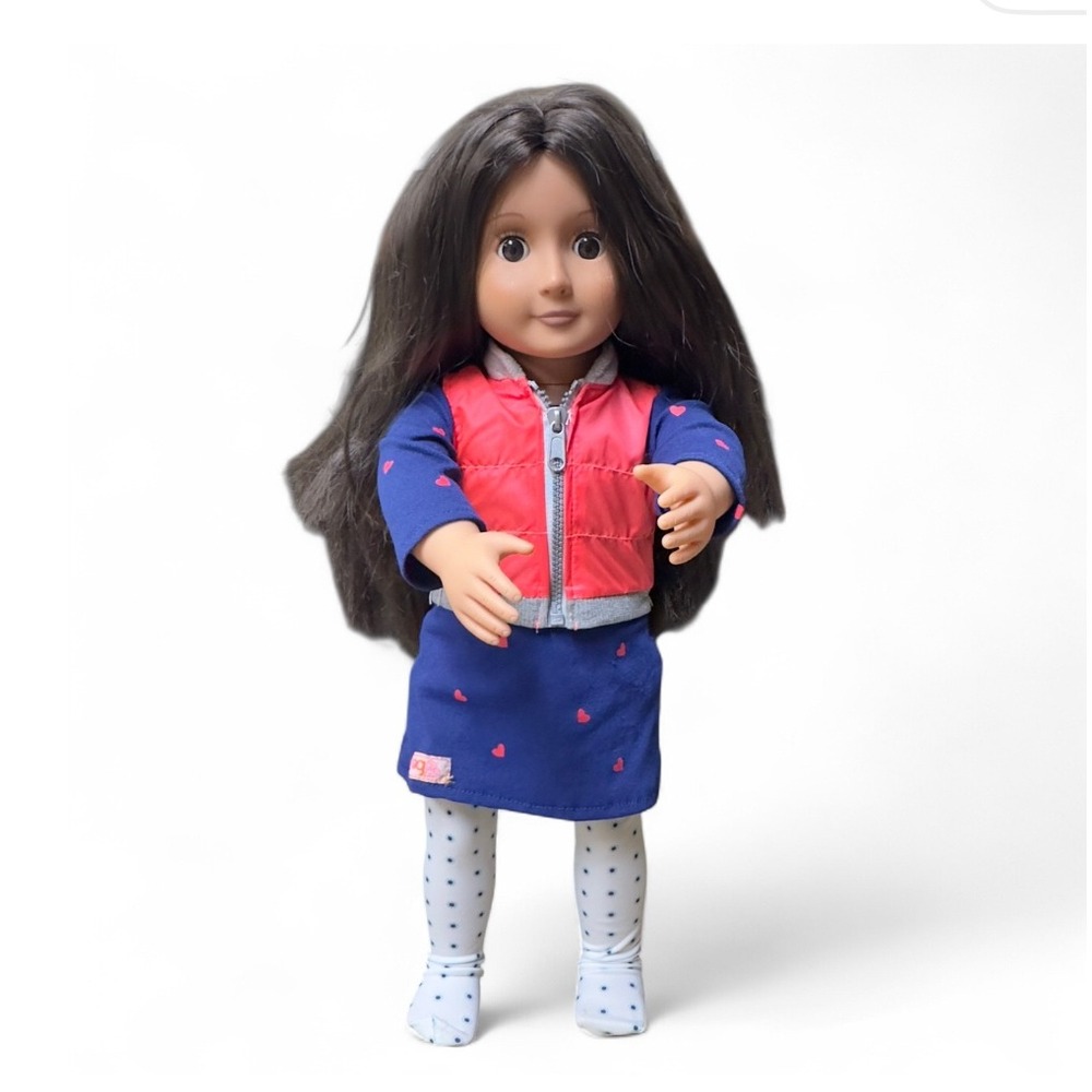 Our Generation Doll Brunette Brown Hair‎ Blue Hearts Outfit Accessories